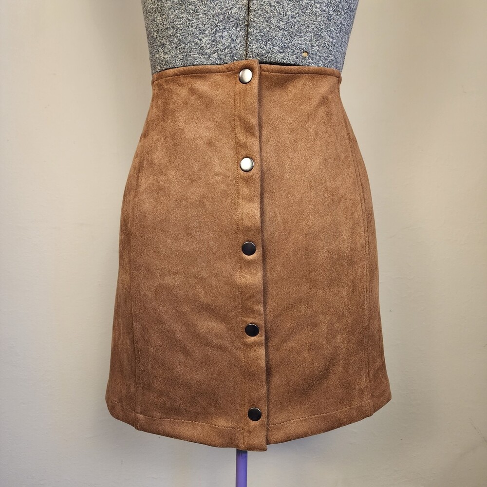 Jack by BB Dakota Button Front Faux Suede Skirt Brown Size L NWT